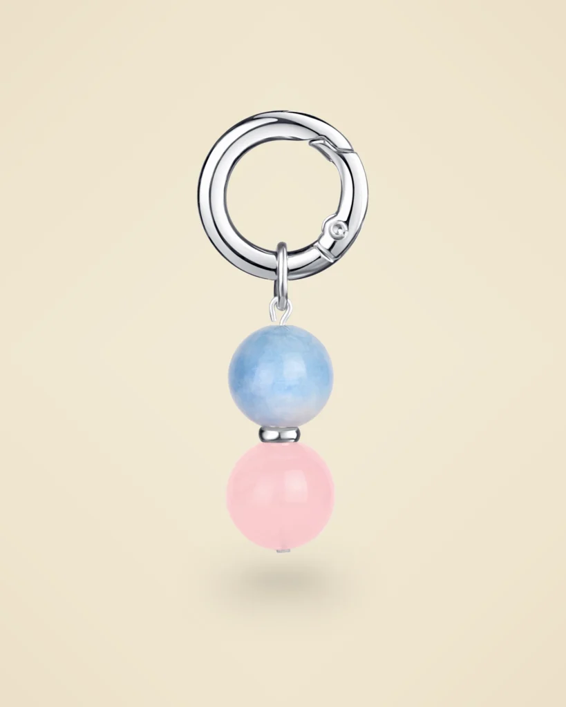 LuStar Libra charm with aquamarine and rose quartz beads
